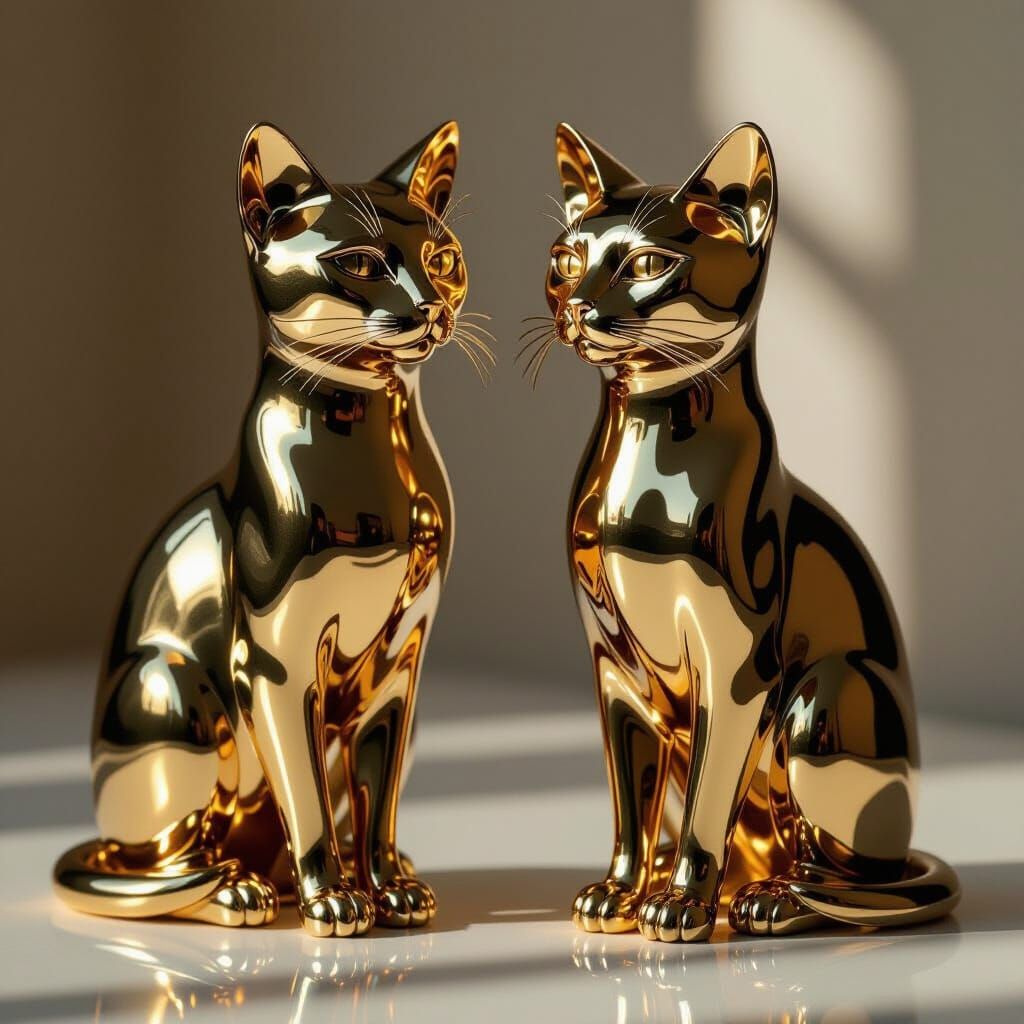 Art Deco Bronze Cats in Studio Lighting
