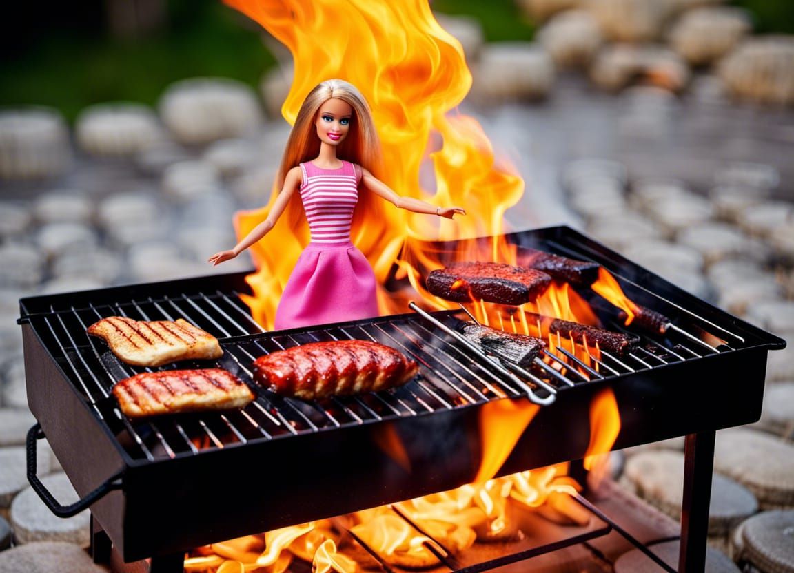 Barbie Doll in Flames: A Dark Barbecue Scene