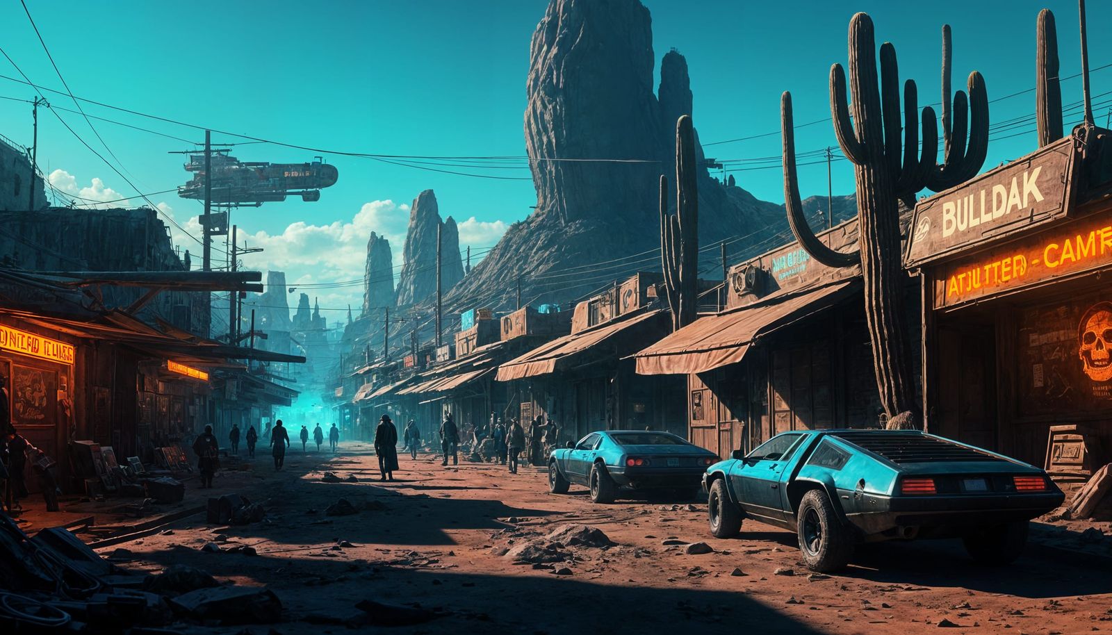 Cyberpunk Mexican Desert Village at Dusk