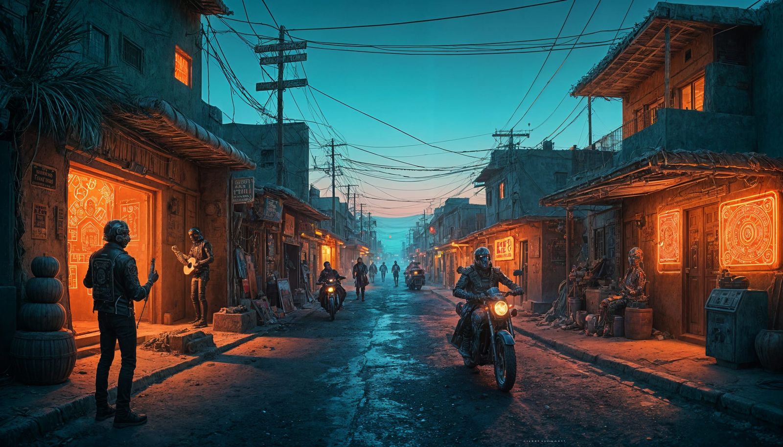 Cyberpunk Mexican Desert Village at Dusk