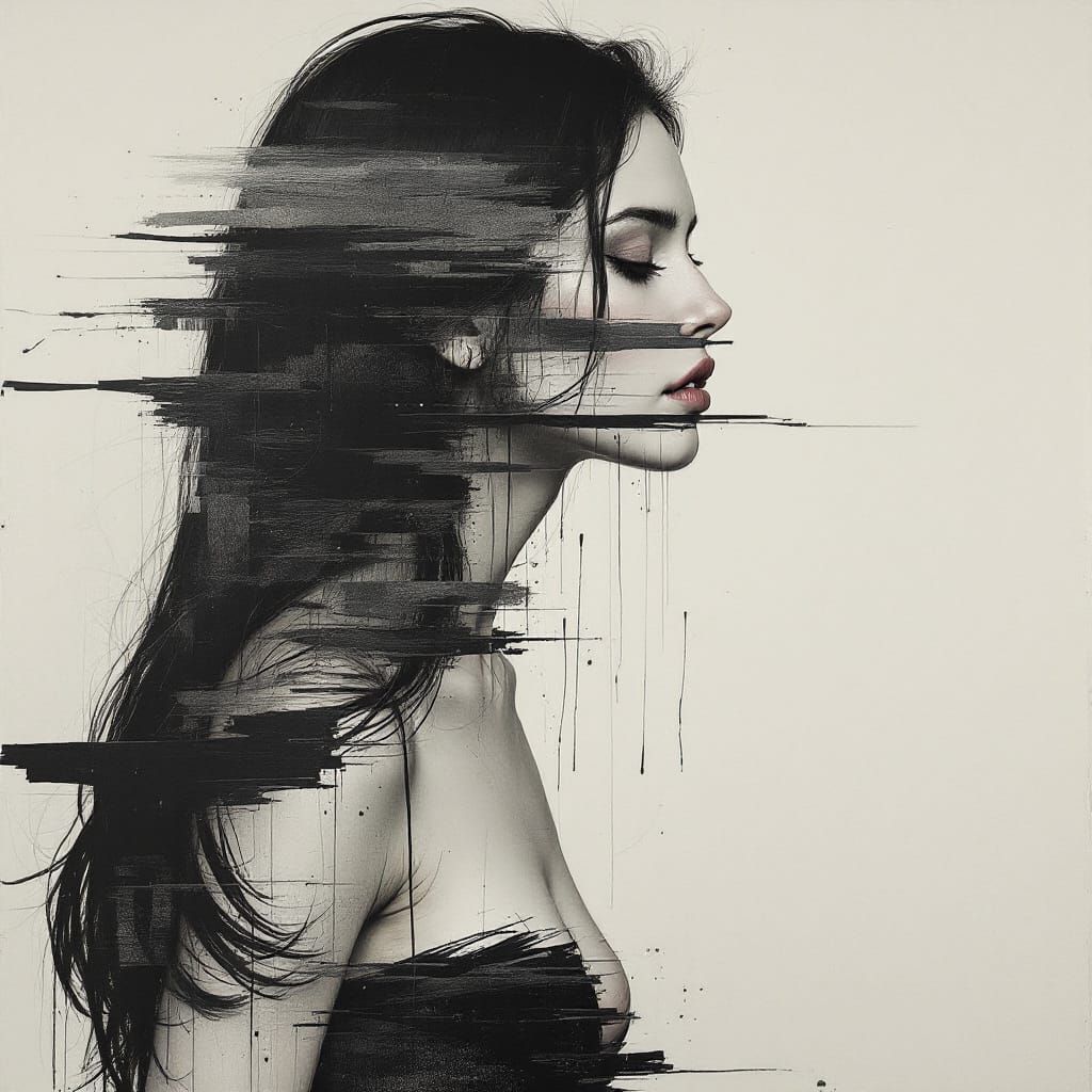 Surreal Woman Deconstructed in Gestural Abstraction