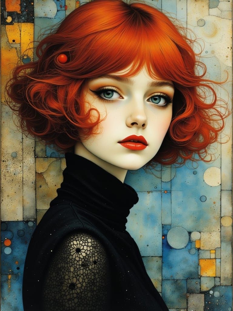 Ethereal Gothic Woman in Watercolor Alcohol Ink Style