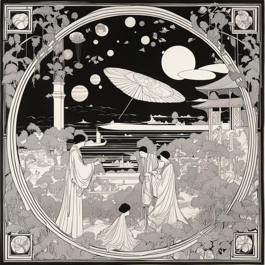 Stylized Portrait Inspired by Art Nouveau and Manga