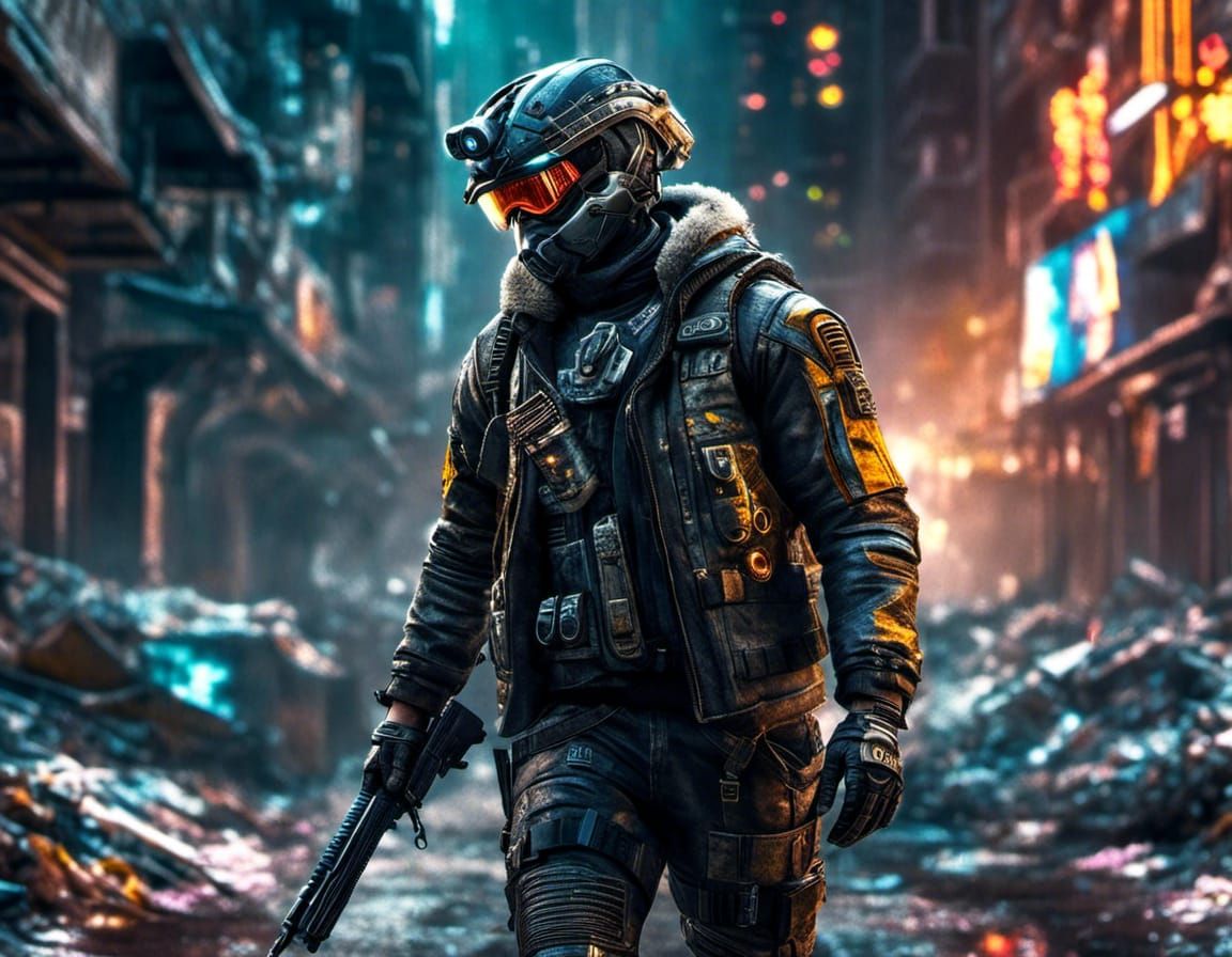 Cyborg Walks Desolate Highway in Nuclear Winter