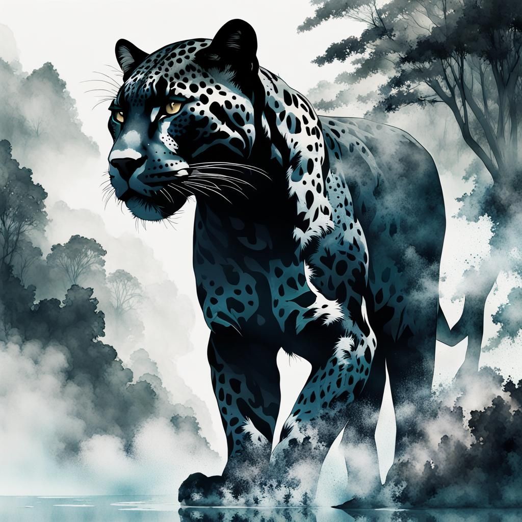 Jaguar Double Exposure in Jungle River