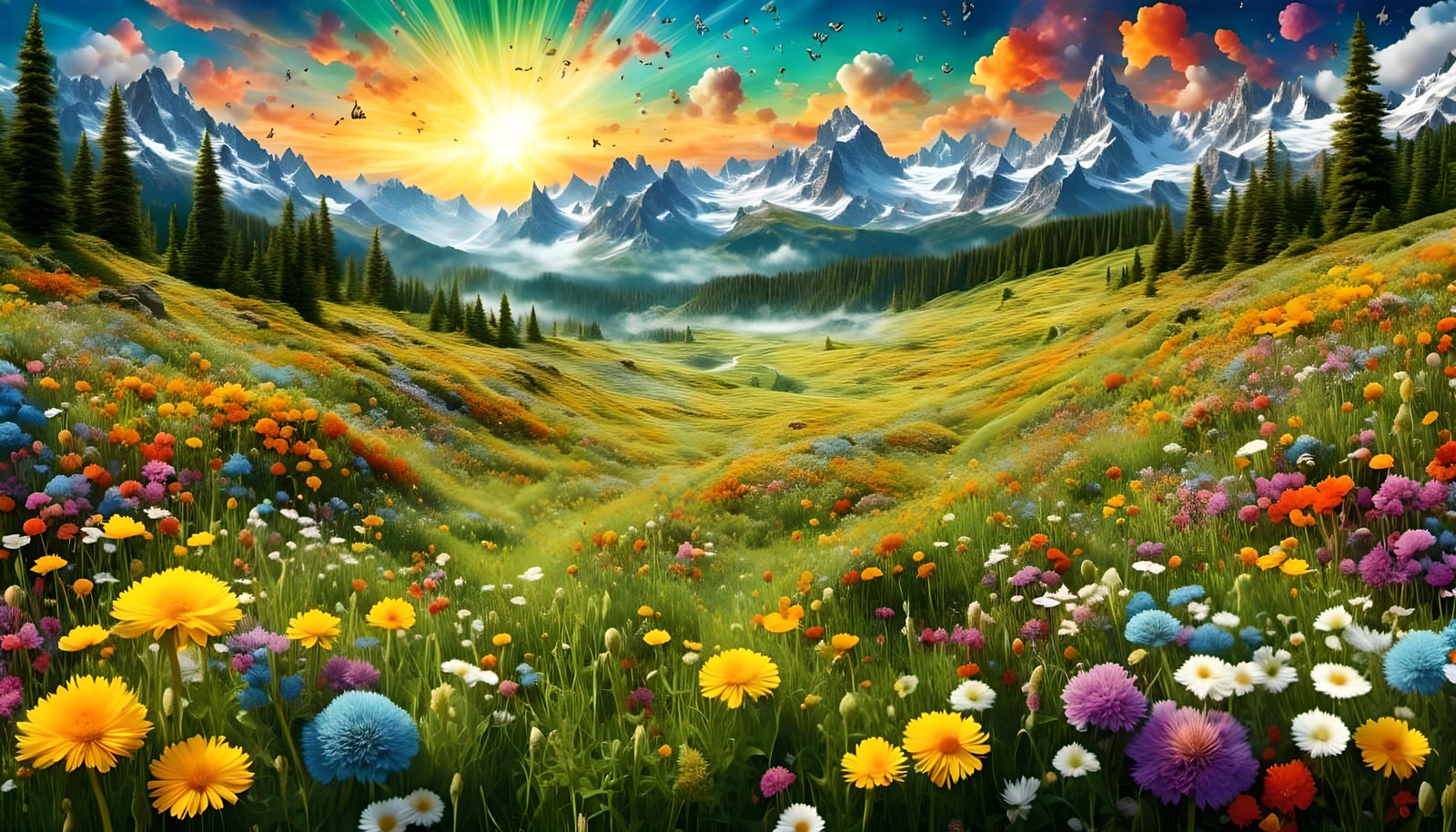 Surreal Four Seasons in Alpine Meadow