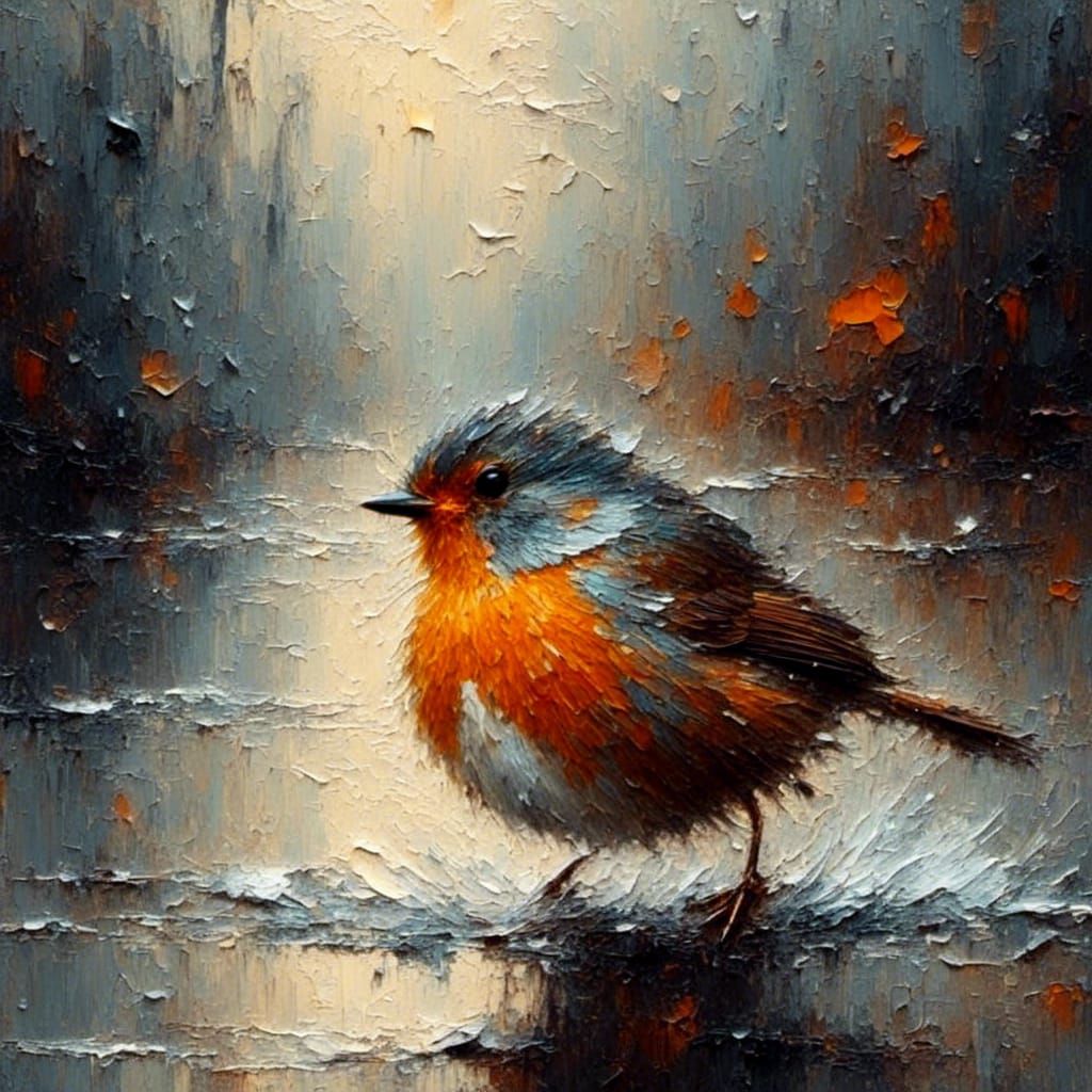 Wet Robin in Puddle Oil Painting