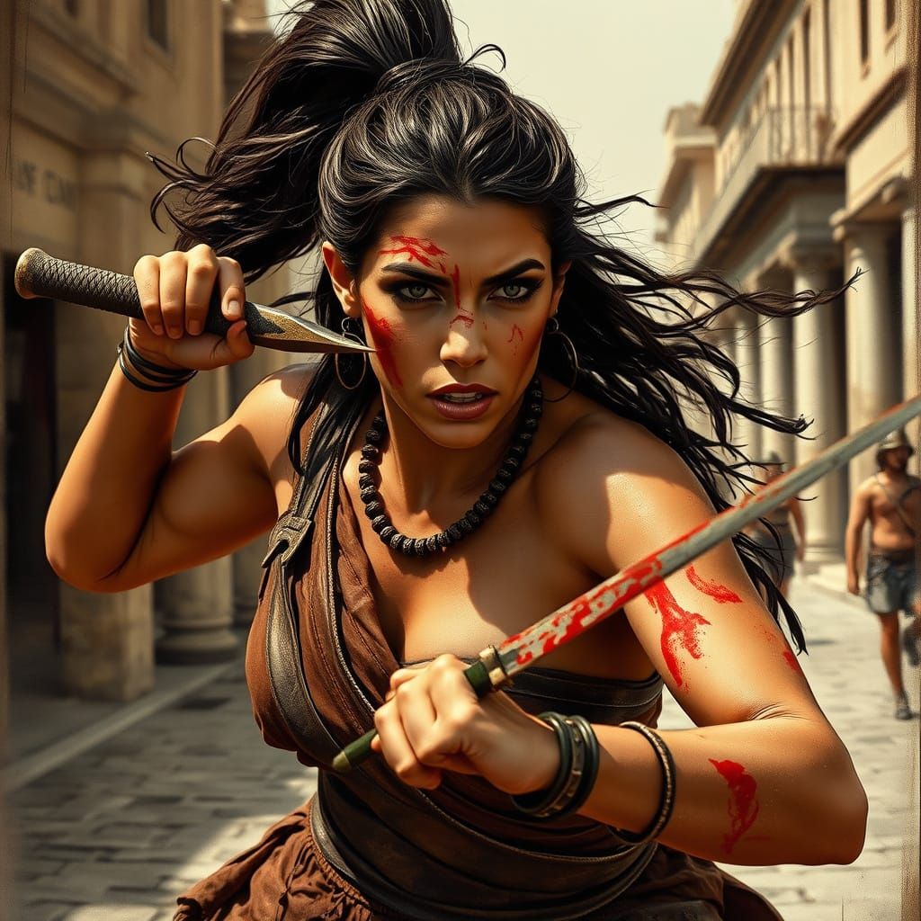 Amazon Warrior Rushing into Battle