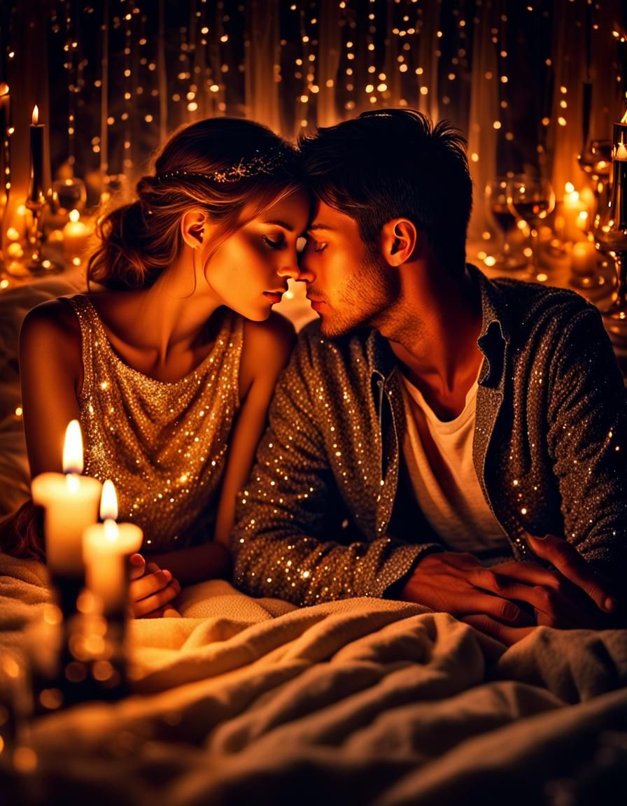 Romantic Couple's Candlelit Encounter in Hyperrealistic Deta...