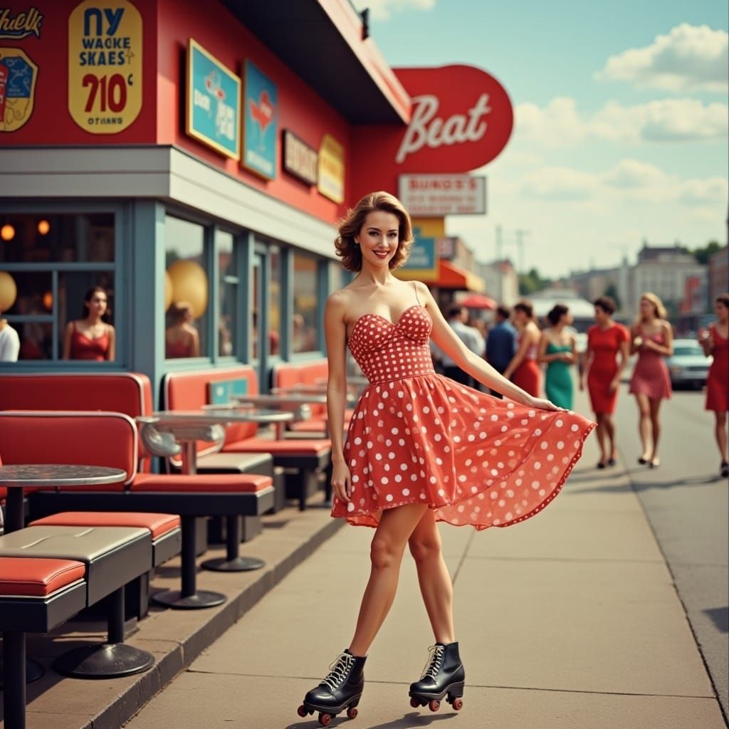1960s Roller Skate Waitress at Outdoor Diner