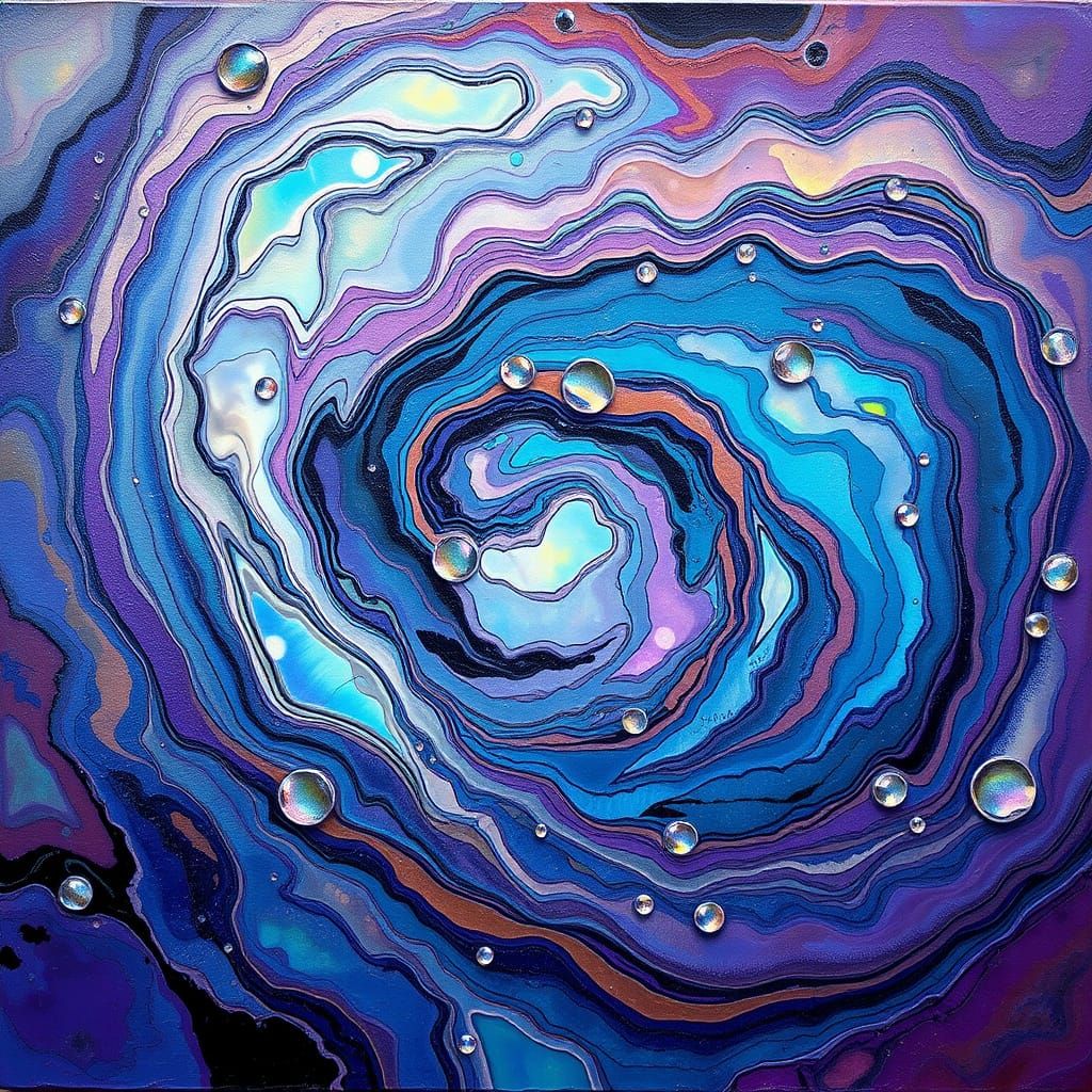Abstract Liquid Pearls Painting with Iridescent Colors