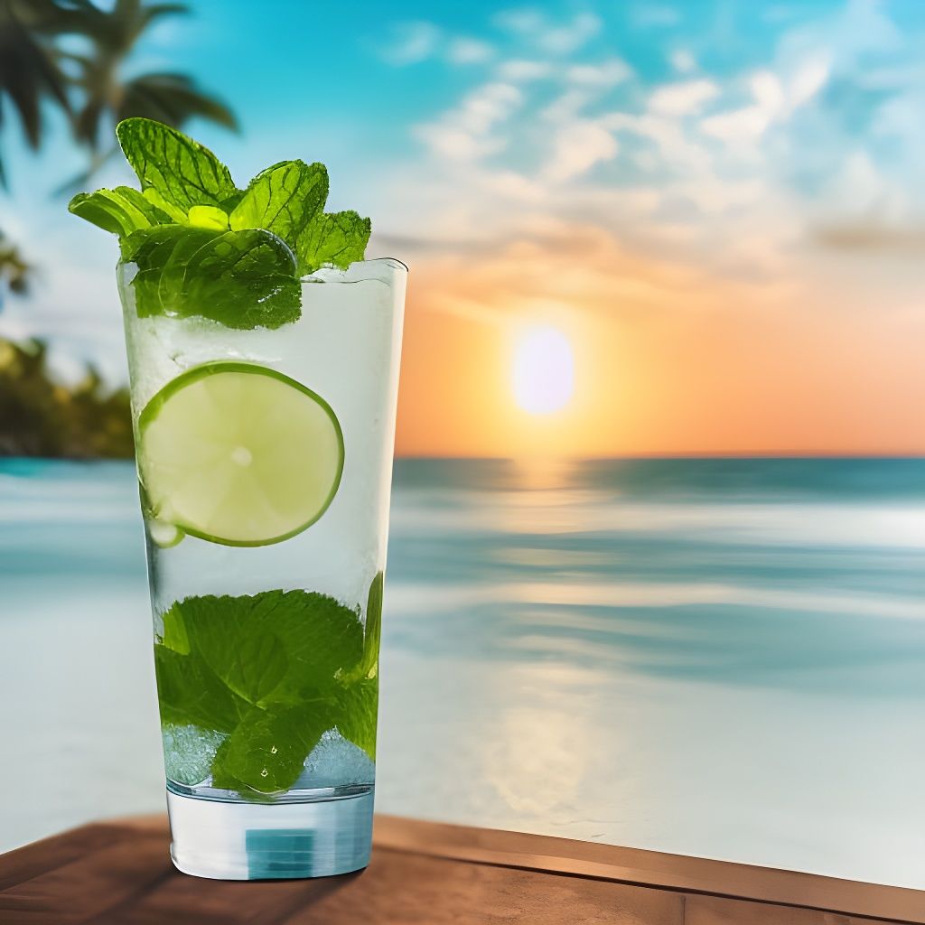 Refreshing Mojito on a Tropical Beach: Hyperrealistic Art