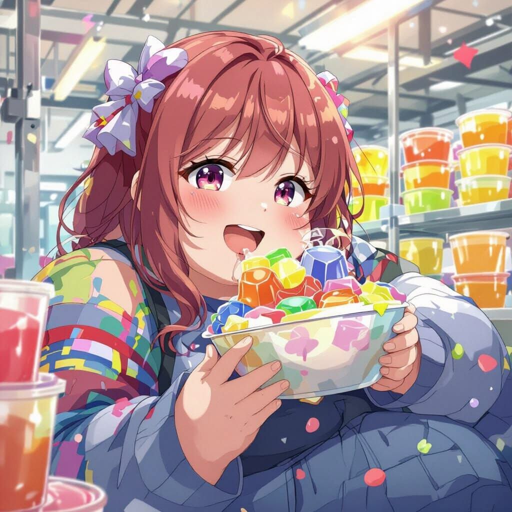 Anime Girl Indulges in Jell-O Factory Feast