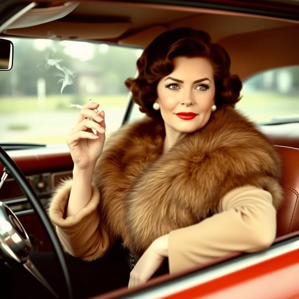 Barbara Hale in Cadillac with Mink Stole, Retro Style