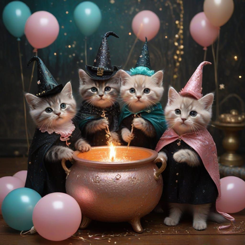 Kitten Witches Toast at Haunted New Year's Ball