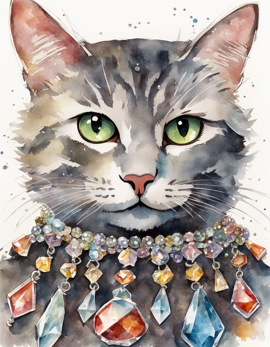 Mystical Gray Tabby Cat in a Crystal Garden
