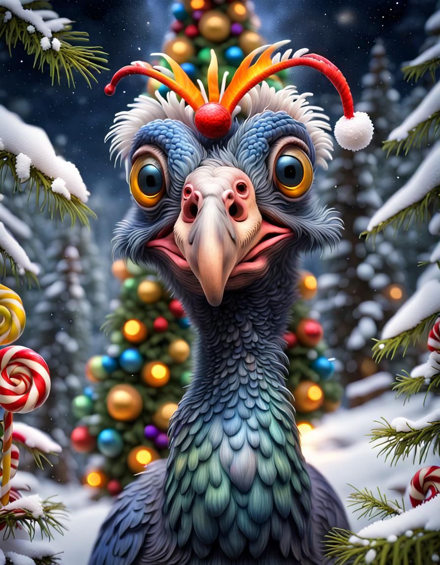 Festive Christmas Dodo in a Winter Rainforest