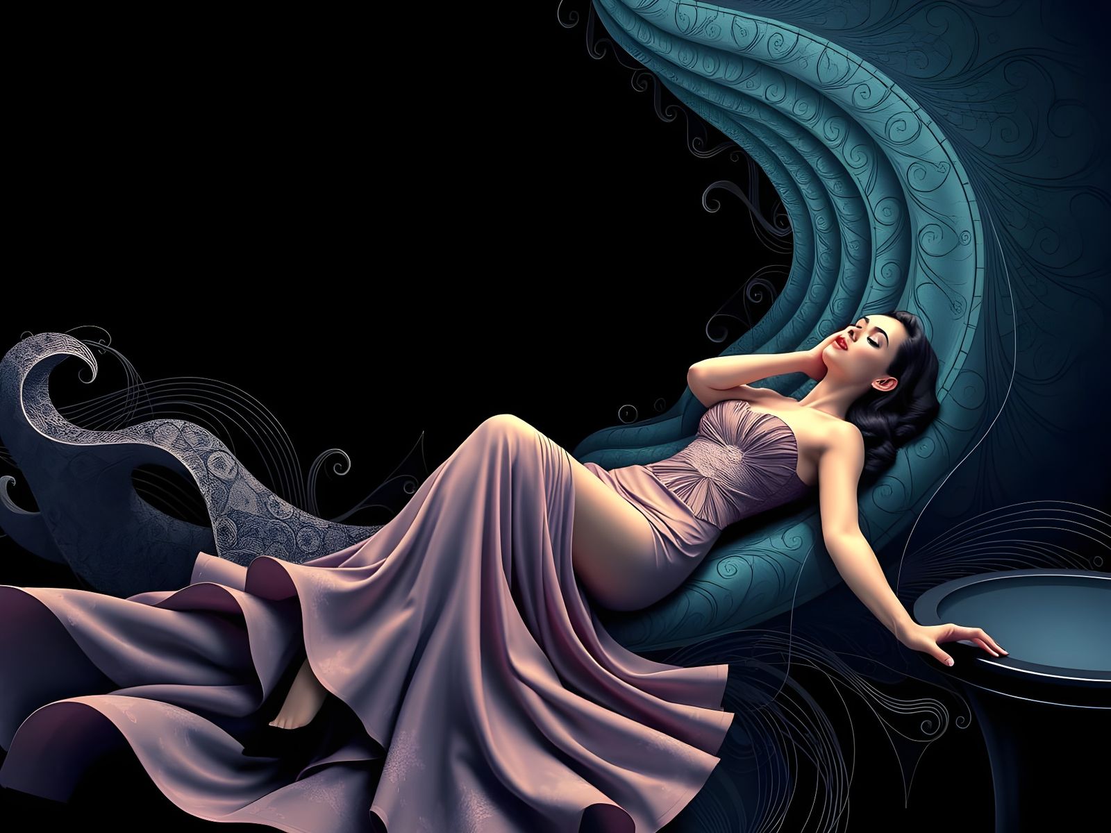 Elegant Woman in Art Deco Surrealism