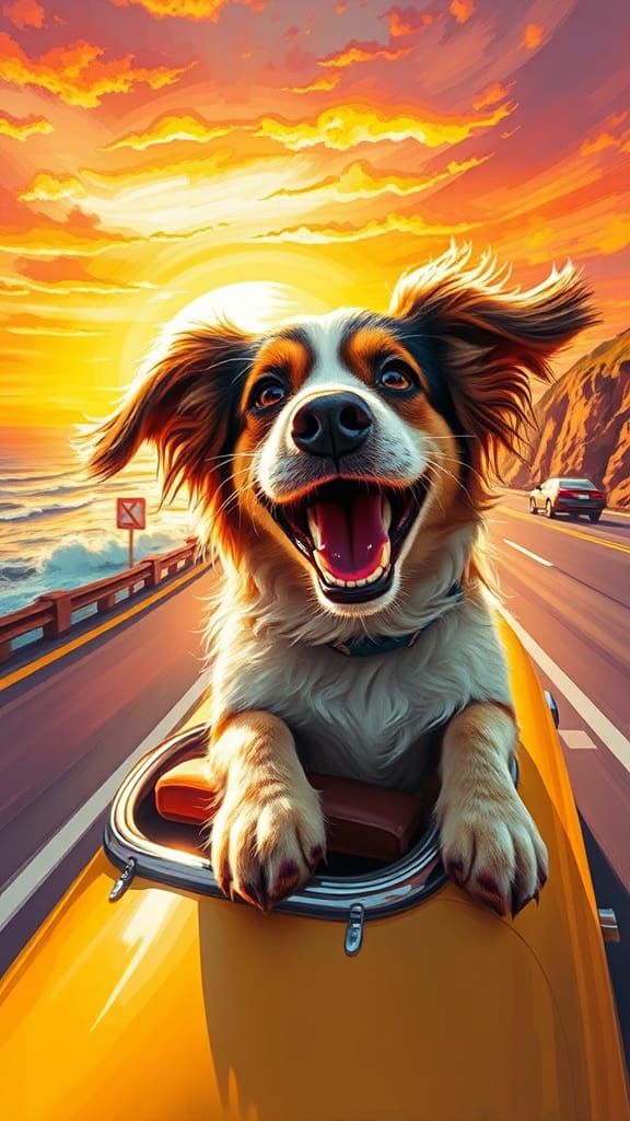 Dog's Joyful Ride in a Vintage Convertible