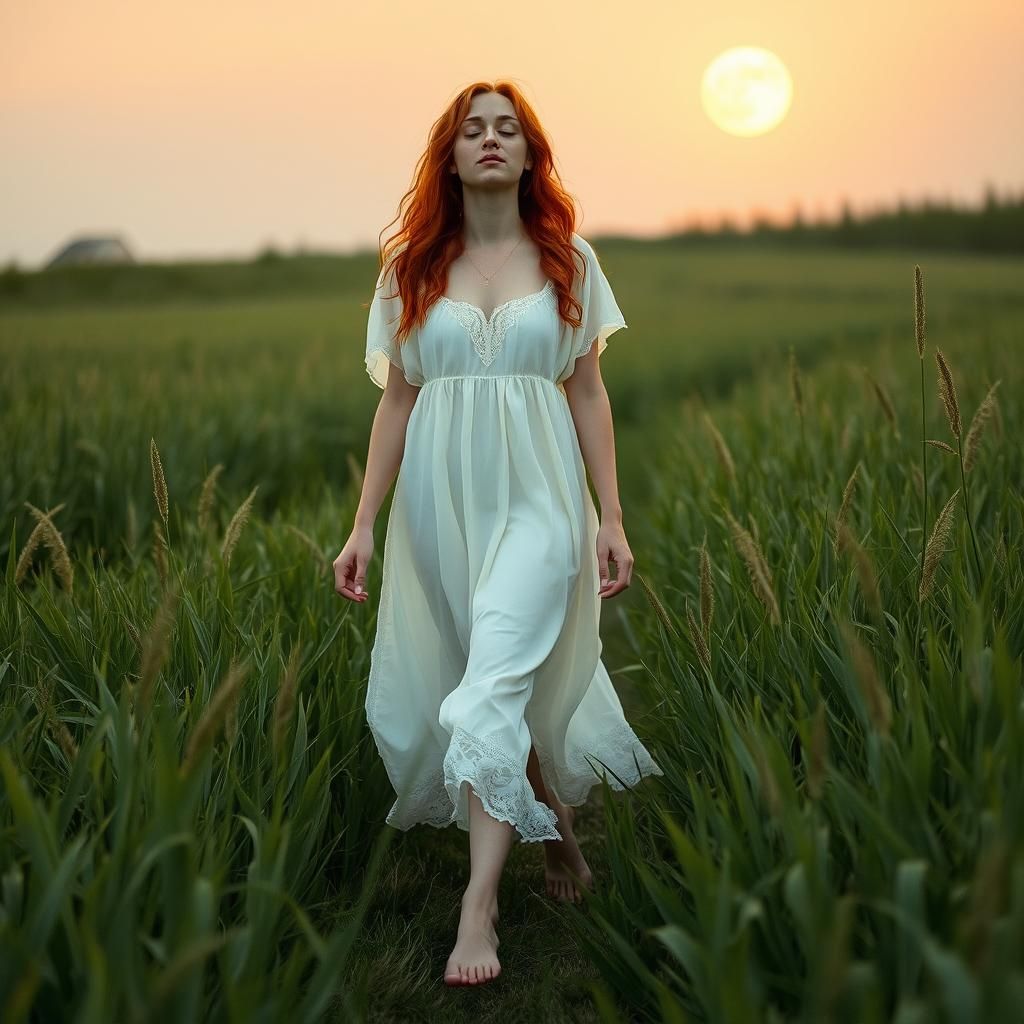 Ethereal Sleepwalker in Moonlit Meadow