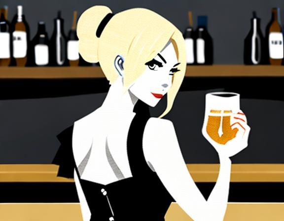 Minimalist Ink Sketch of Blond Barmaid Serving Ale