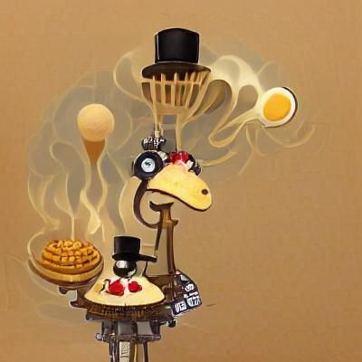 Steampunk Ostrich Chef Cooking Waffles
