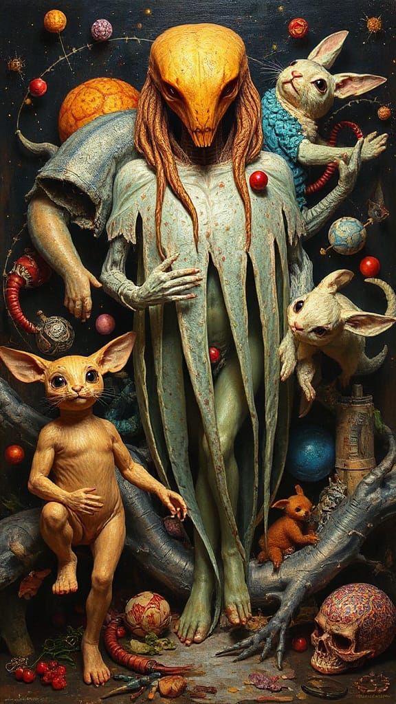 Surreal Oil Painting in International Gothic Style