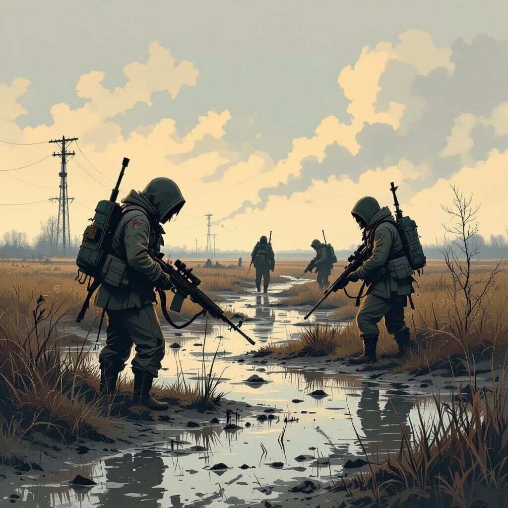 Animals Battling in Dystopian Landscape Art Style