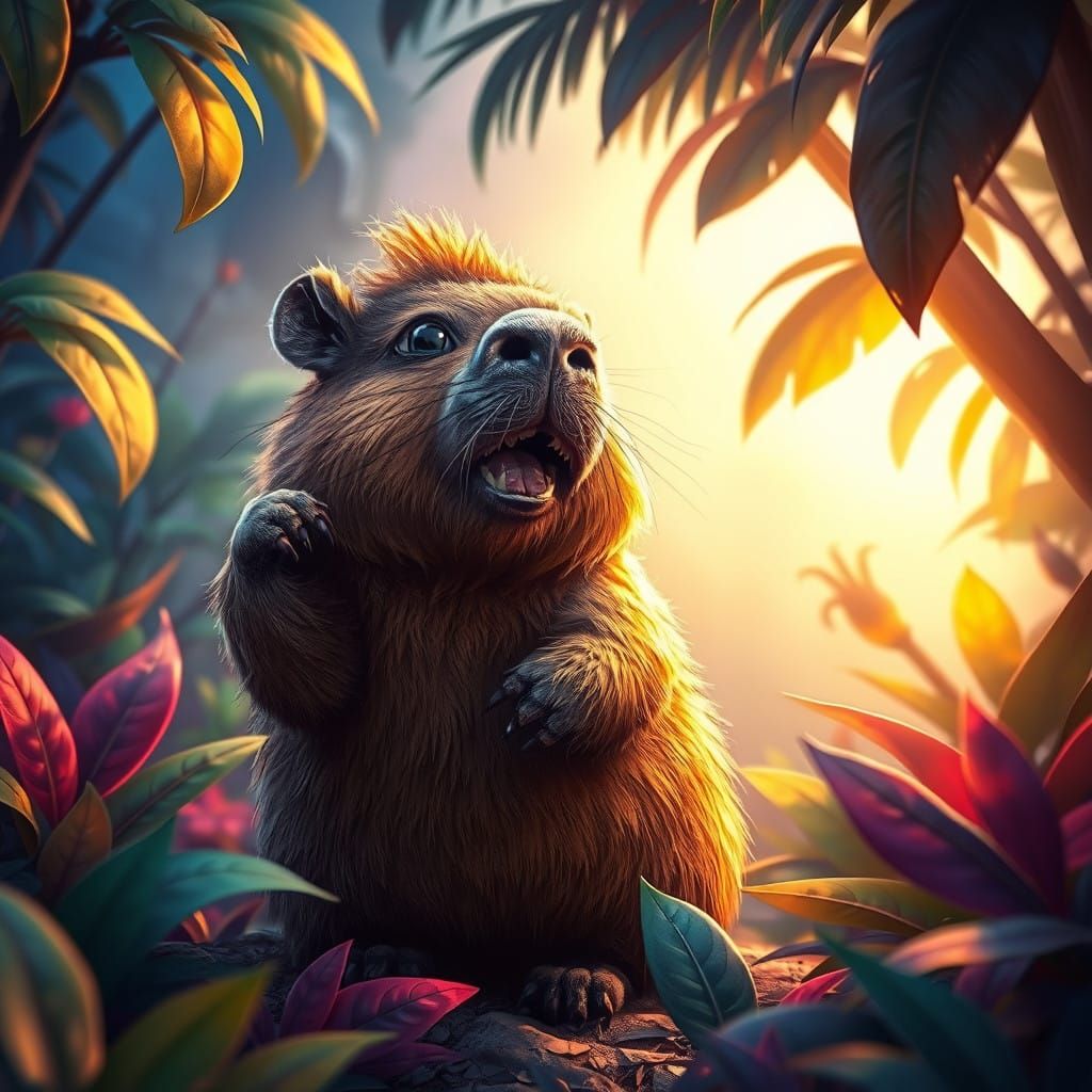 Whimsical Capybara in Tropical Paradise