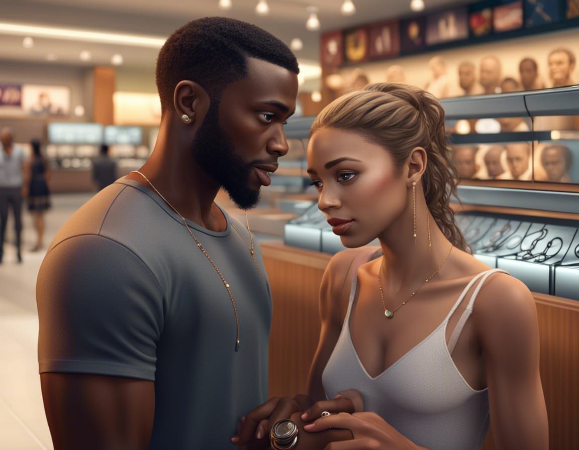 A Cute Couple Shopping for Wedding Rings