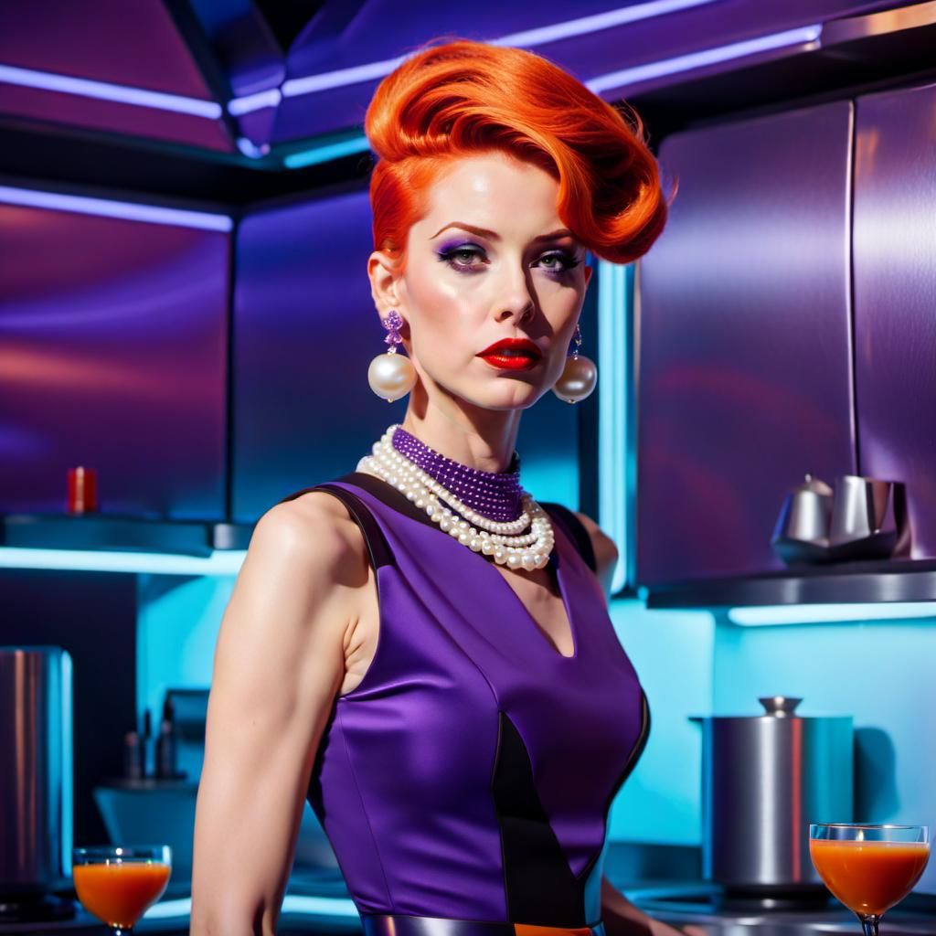 Retro-Futuristic Jane Jetson in Dystopian Kitchen
