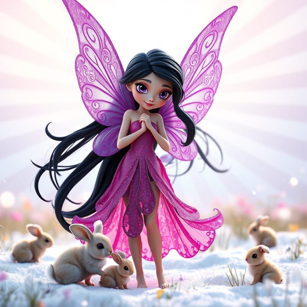 Majestic Fairy in Vibrant Pink and Purple Glitter Style