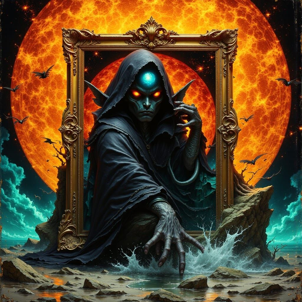 Trapped Alien Creature in Mystical Mirror