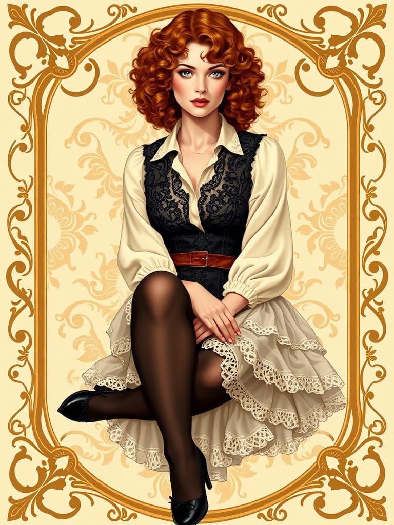 Elegant Woman in Art Nouveau Frame