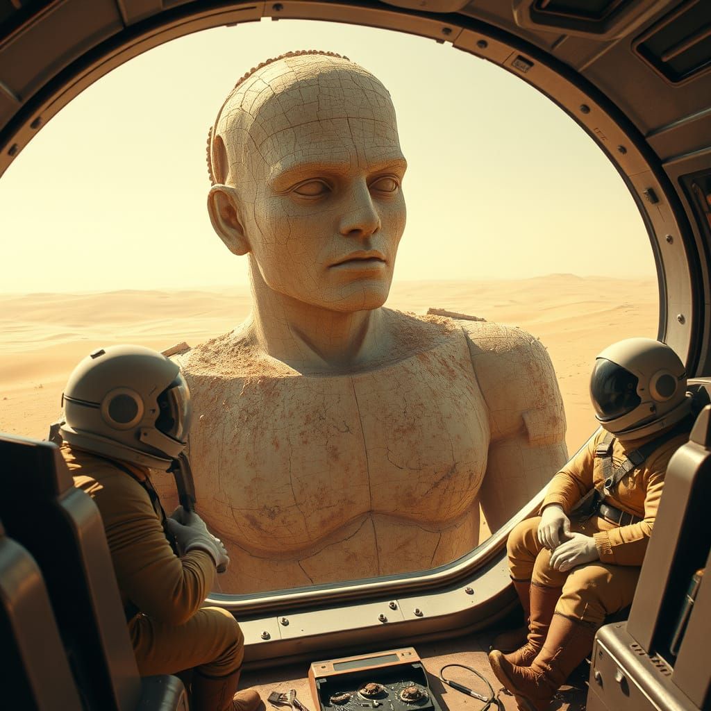 Colossal Statue Awakens on Dusty Alien World