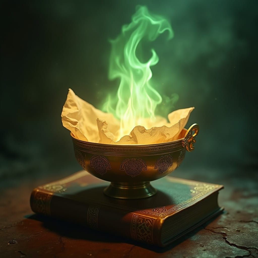 Ancient Ritual Unfolds with Ethereal Green Flames