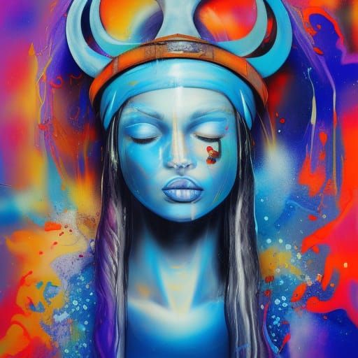 Viking Meditation: Graffiti Art with Blue and Orange Aura