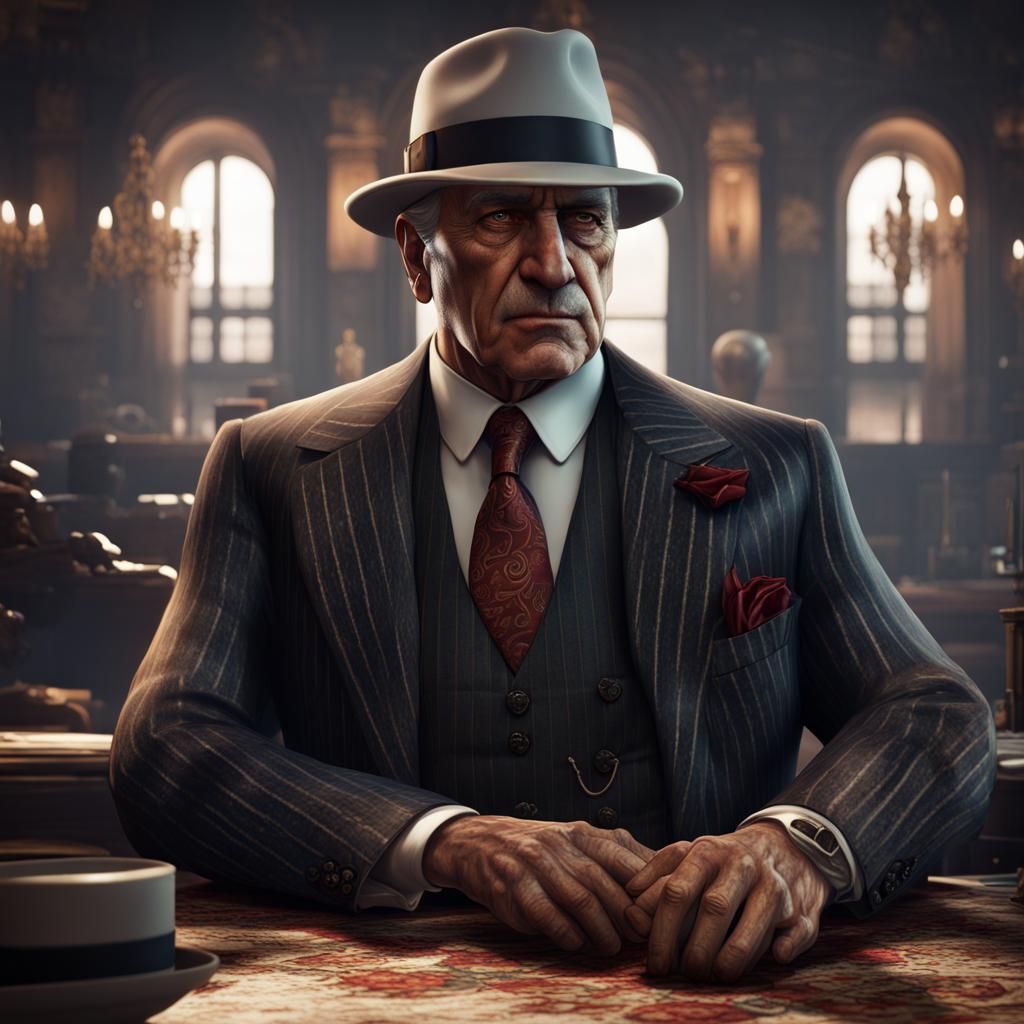 Detailed Matte Painting of an Old Mafia Boss