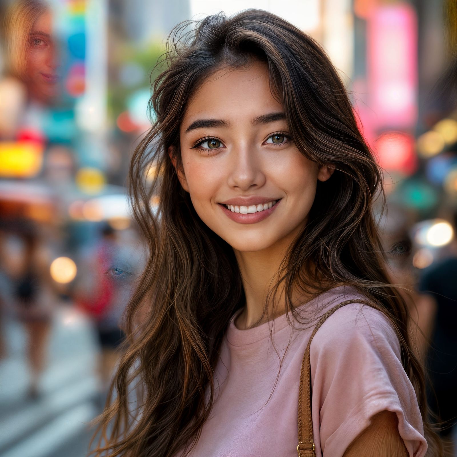 Beautiful Woman Smiling in City Street Portrait