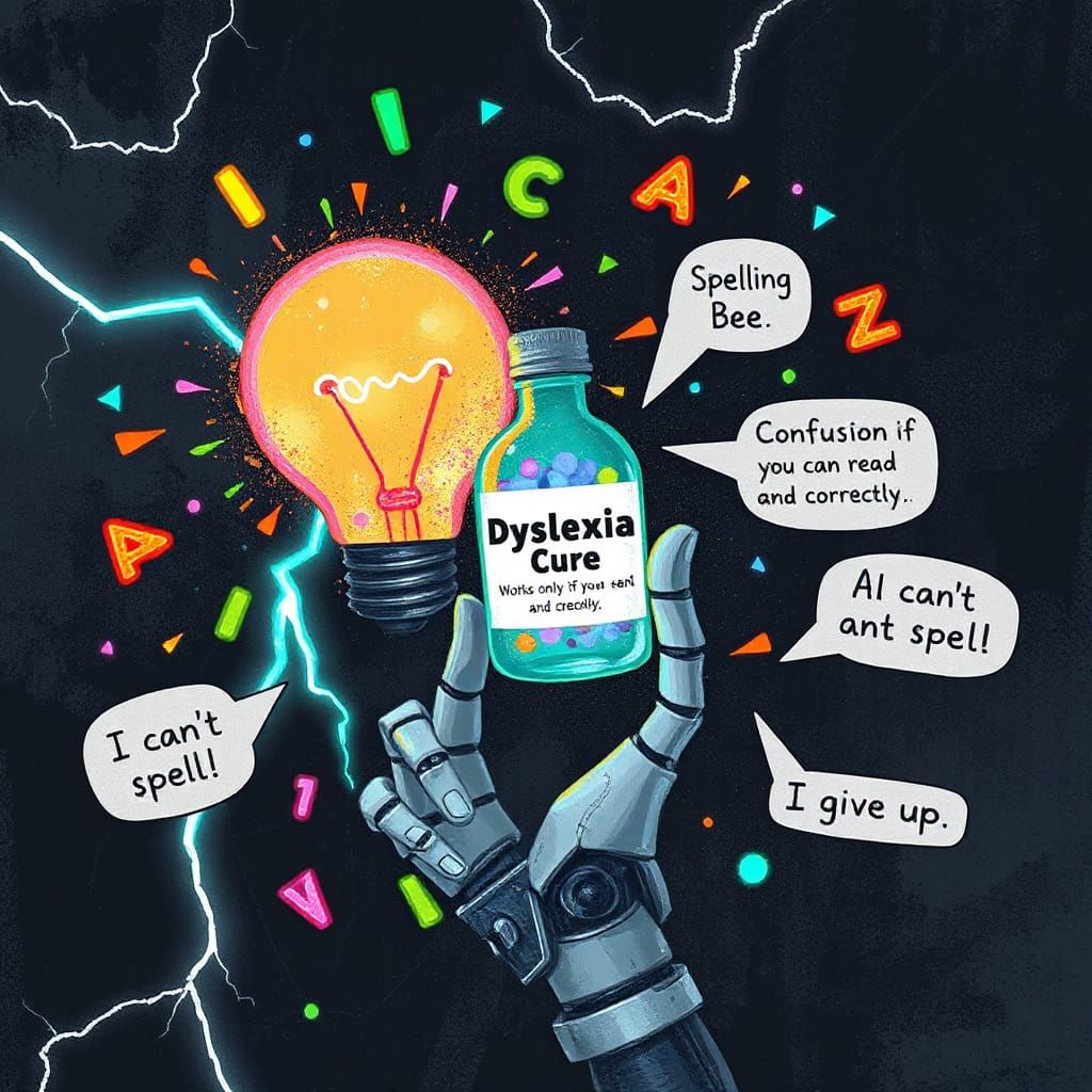 Whimsical AI Cure for Dyslexia in a Glowing Lightbulb
