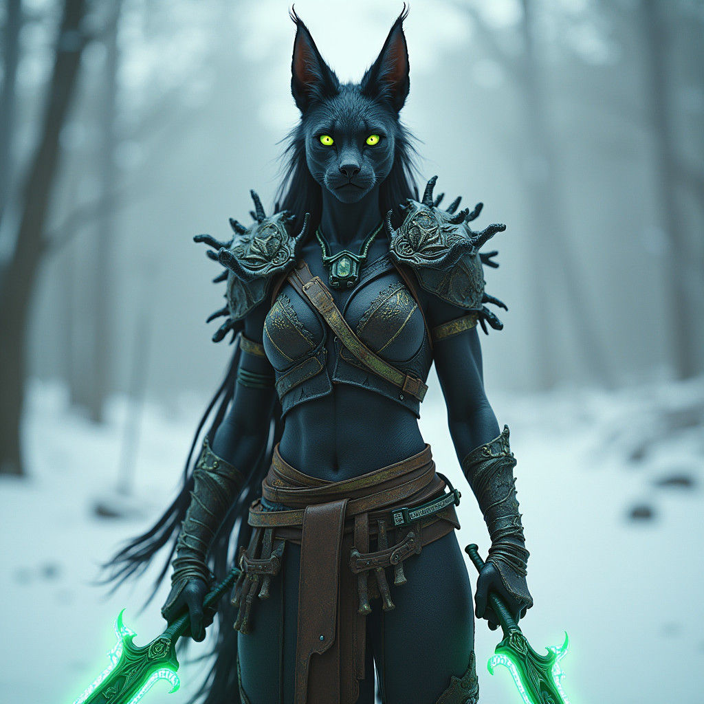Lynx Tabaxi Warrior with Glowing Daggers