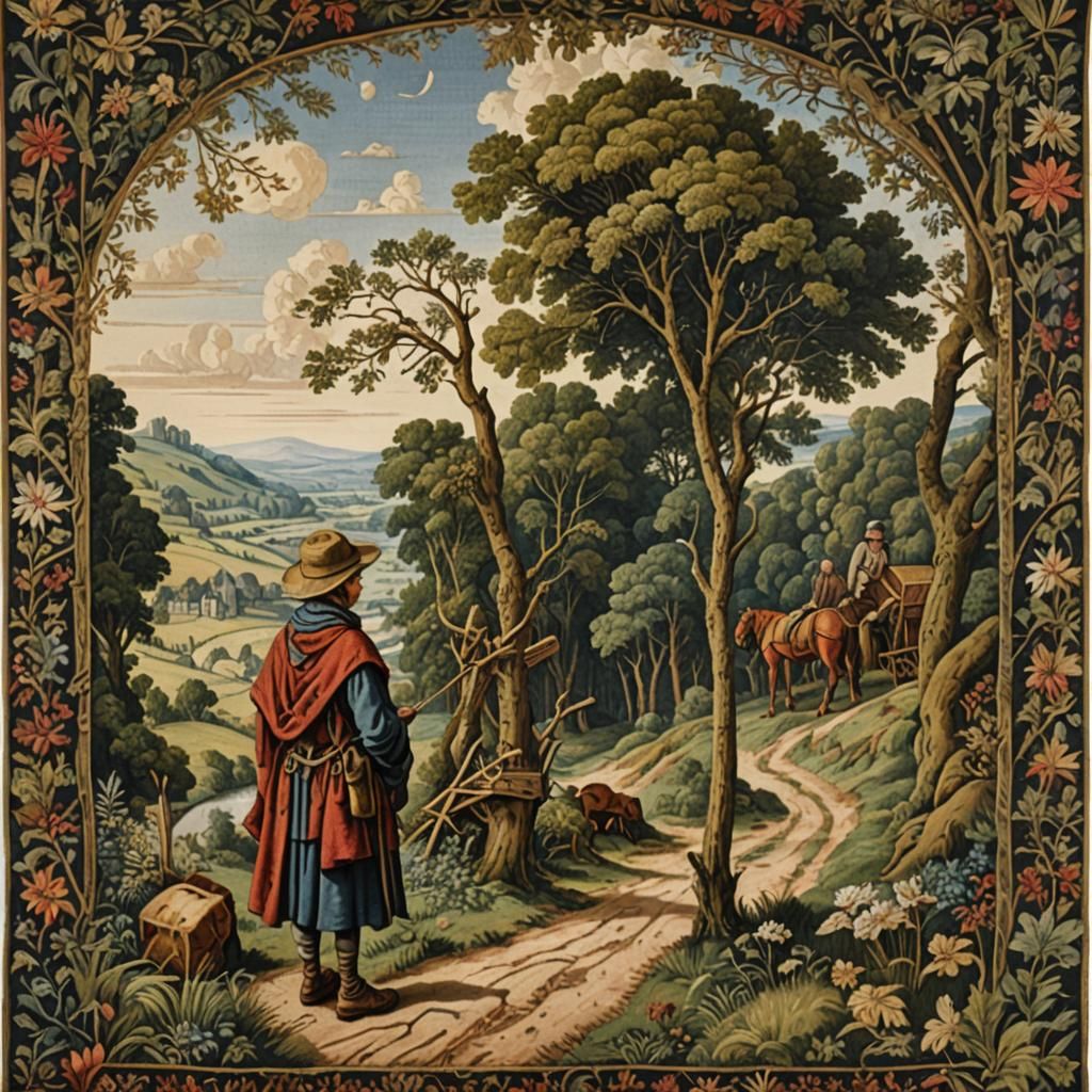 Tapestry of a Traveler at a Crossroads