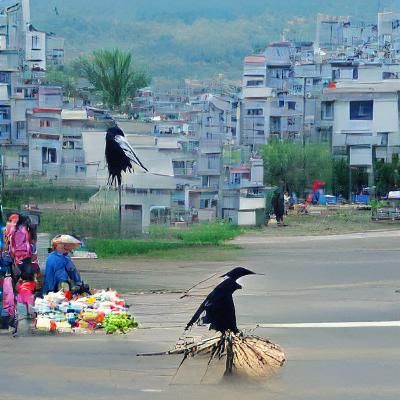 Surreal Crow Man Collecting Life
