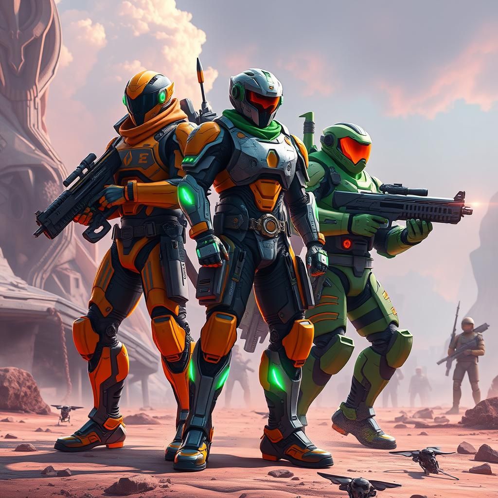 Cybernetic Warriors in Fantasy Post-Apocalyptic Splash Art