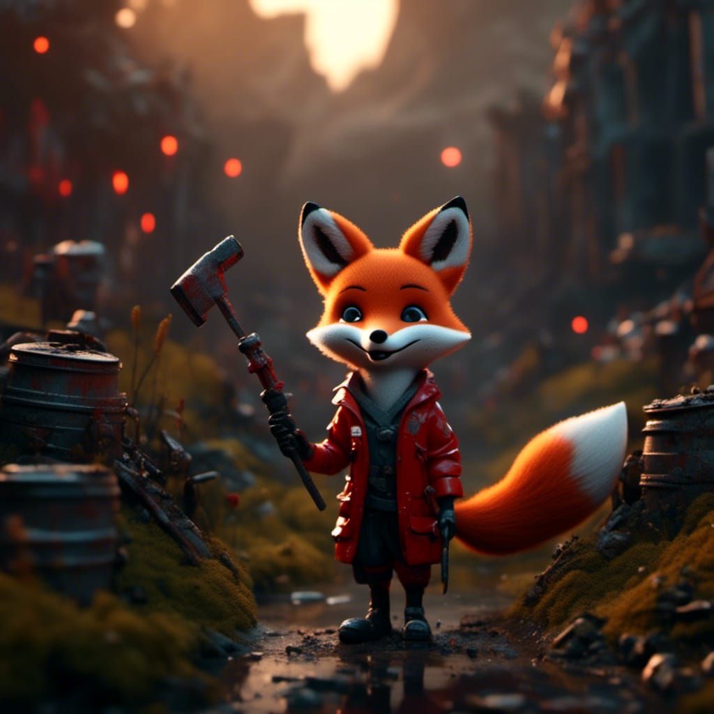 Post-Apocalyptic Fox with Glowing Eyes