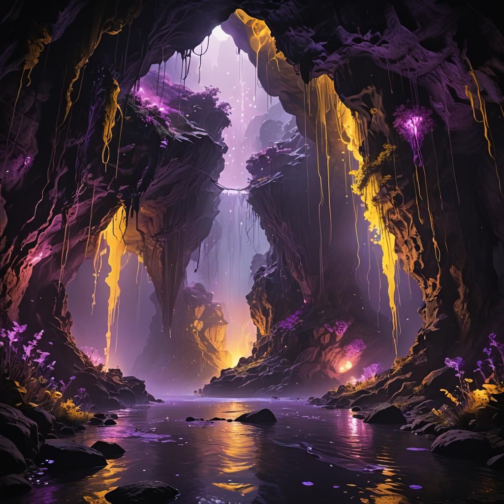 Glow River in Dark Fantasy Cave: Unreal Engine