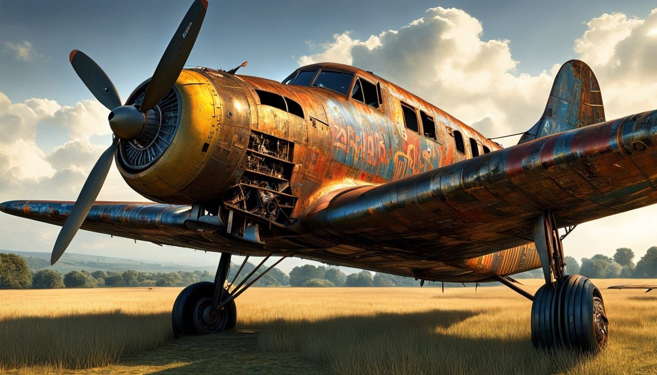 Surreal Rusted Airplane Inspired by Klimt and Nash