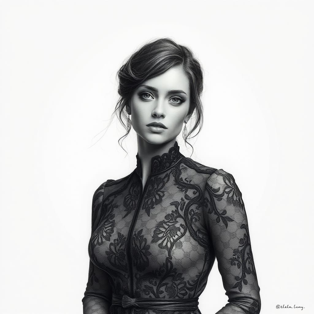Intricate Portrait in Charcoal Drawing Style