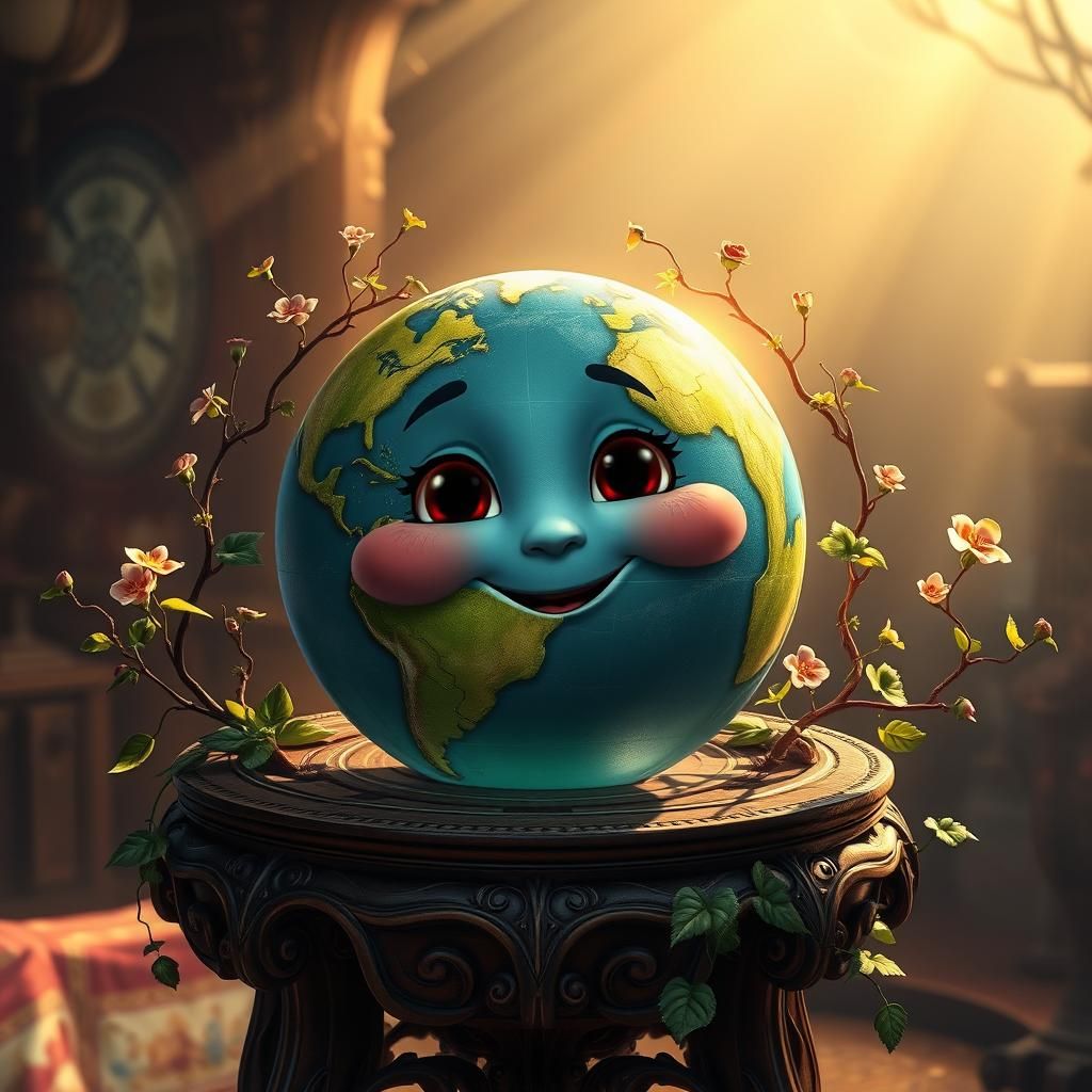 Enchanting Earth Globe in Fantasy Matte Painting Style