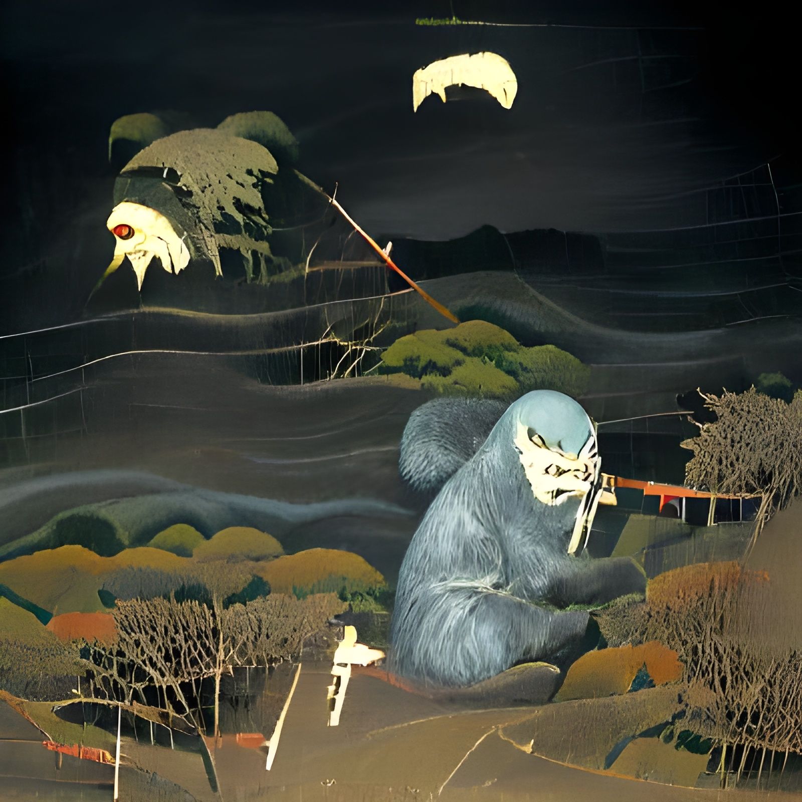 Onikuma Night Hunt as Sōsaku-hanga Print